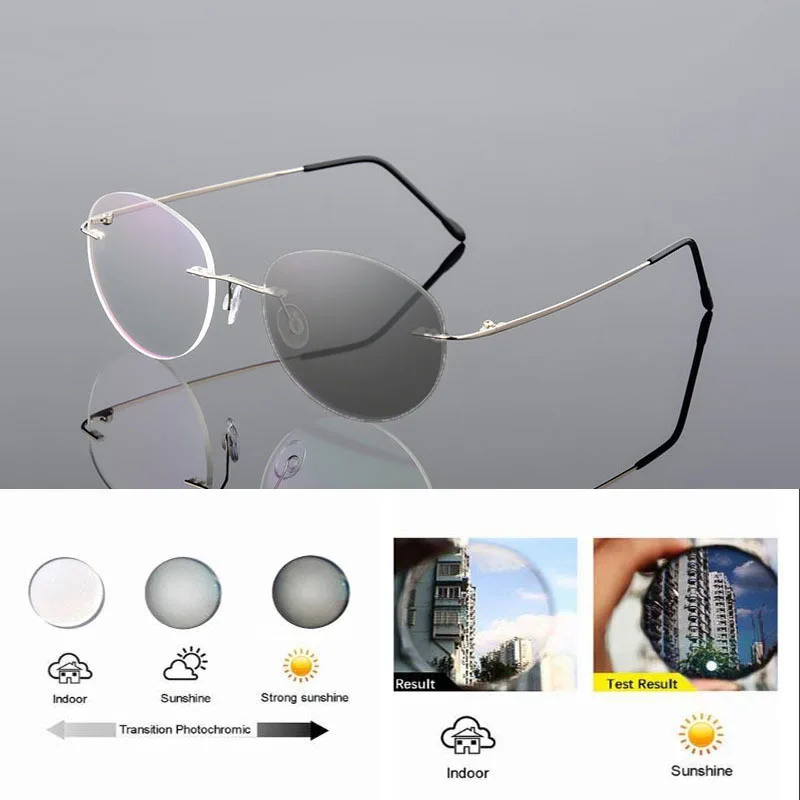 Speicher Titan Legierung Randlose Photochrome Lesebrille Männer Frauen Klar Presbyopie Brillen Outdoor Farbwechsel Gläser – Detail 5