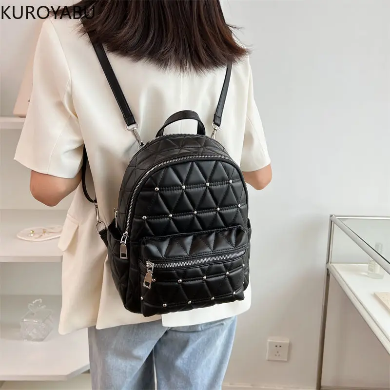 Fashion Rivet Women Y2k Backpacks PU Leather School Bags for Teenagers Girls Backpack Travel Bags Harajuku Black Mochila Mujer