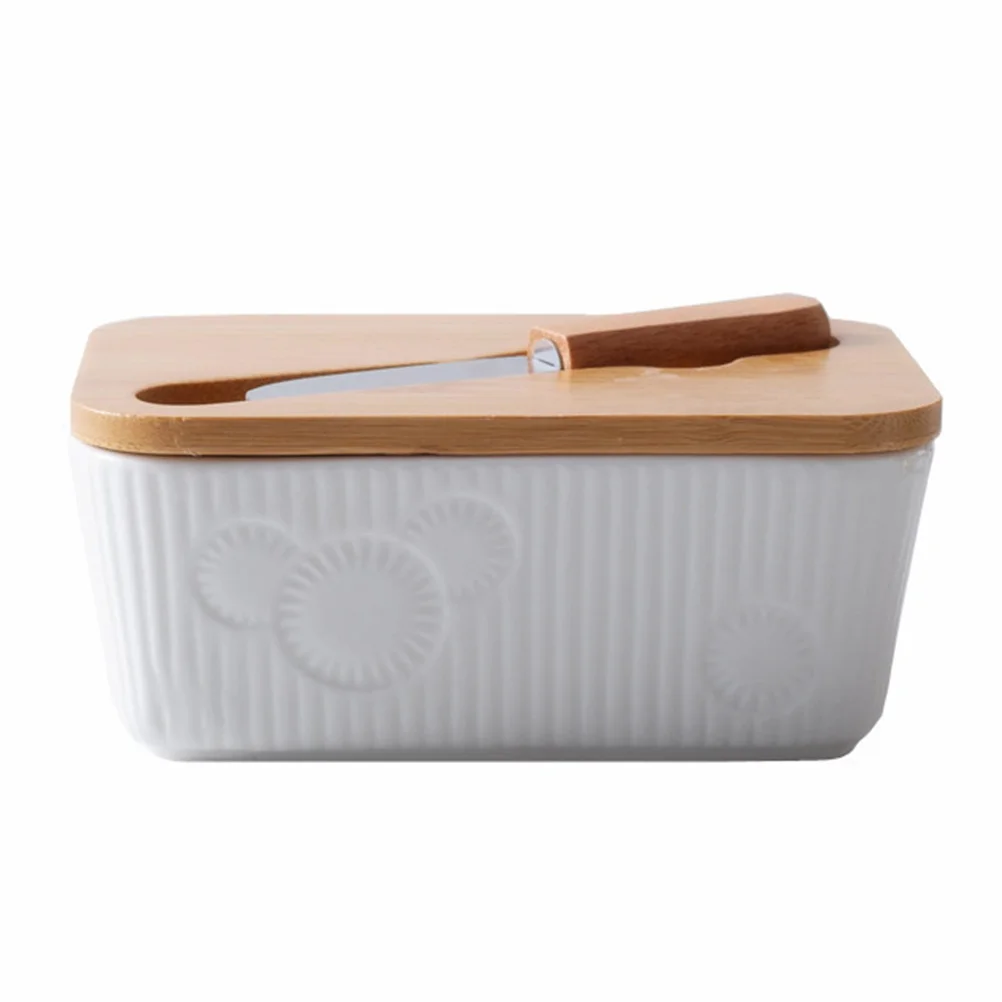 

Relief Pattern Ceramic Butter Dish Sealed Freshness Keeper Insect Proof Food Container For Kitchen Tableware Home Decor