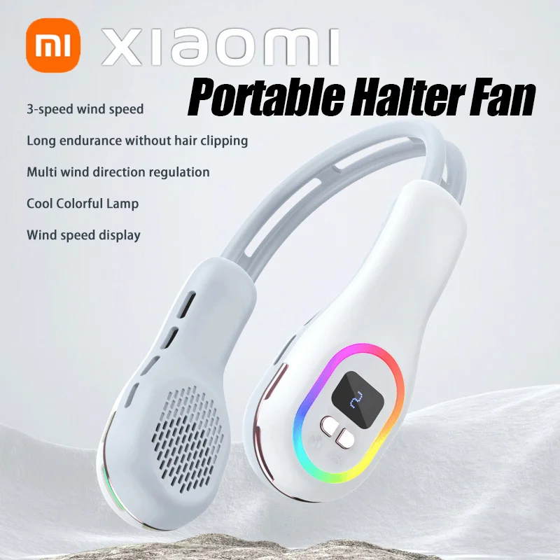 

Xiaomi MIJIA Neck Fan Ambient Light Portable Lazy Sports Silent Mini USB Color Digital Display 3 speeds Foldable Bladeless Fan