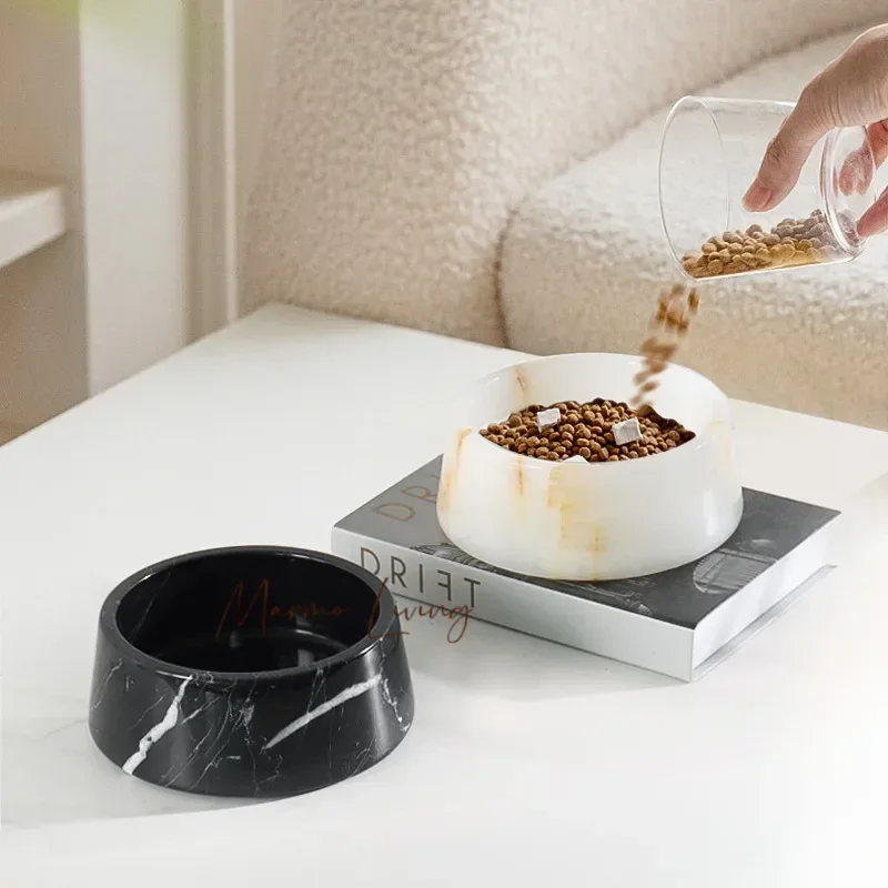 

Natural Marble Pet Dog Cat Water Food Bowl Luxury Decorative Tray Dish