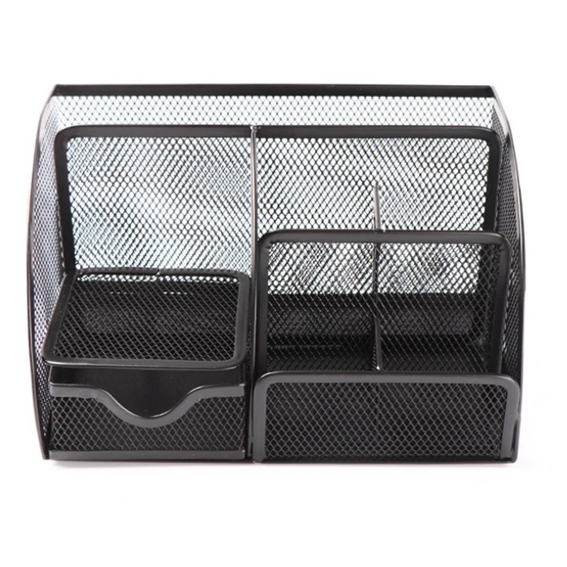 Mesh Desk Organizer com 6 Compartimentos e Gaveta, Pen Holder, Acessórios de Armazenamento, Caddy, Material de Escritório, Presente, 2 Pcs