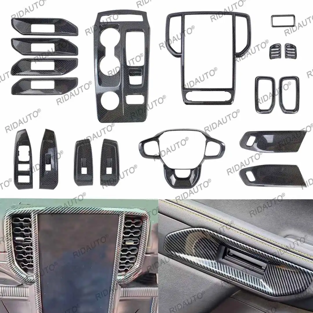 Carbon Fiber Style Look Car Interior Cover For Next Gen FORD RANGER WILDTRAK 2023 2024 Upgrade Trim Overlay Panel Decoration