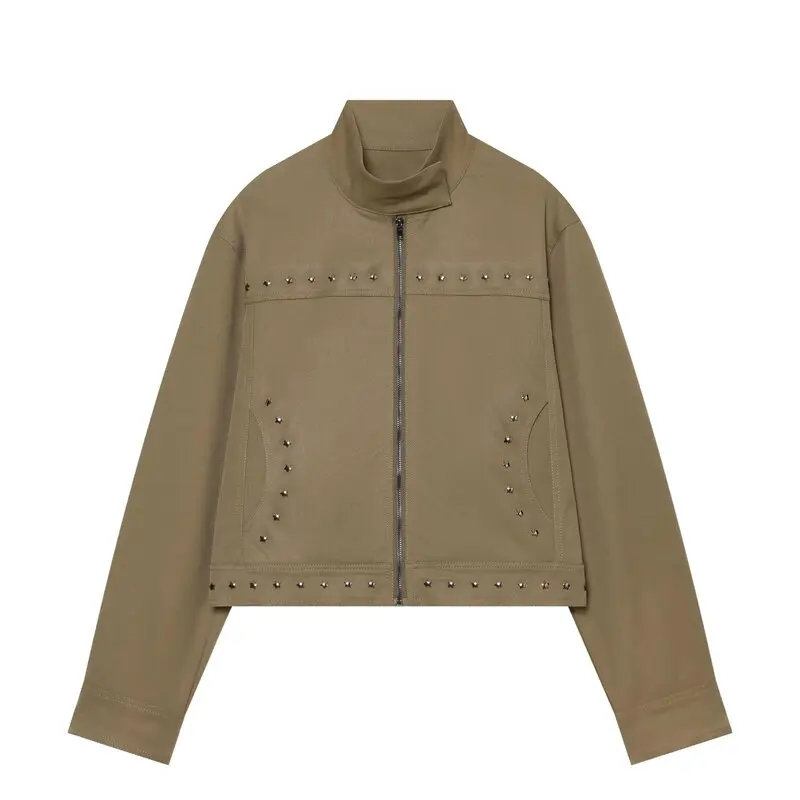 Fall 2026 New Women's Long Sleeve Stand Collar Star Rivet Jacket Outerwear Straight Tube Type Short Length Other Material 100%