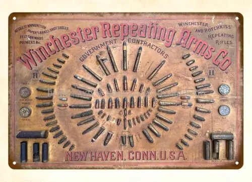 1880s Winchester cartridge board ammo wall decor metal tin sign garage solutions