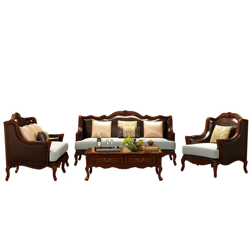 American birch sofa European leather sofa 123 combination furniture neoclassical oil wax leather large apartment sofa