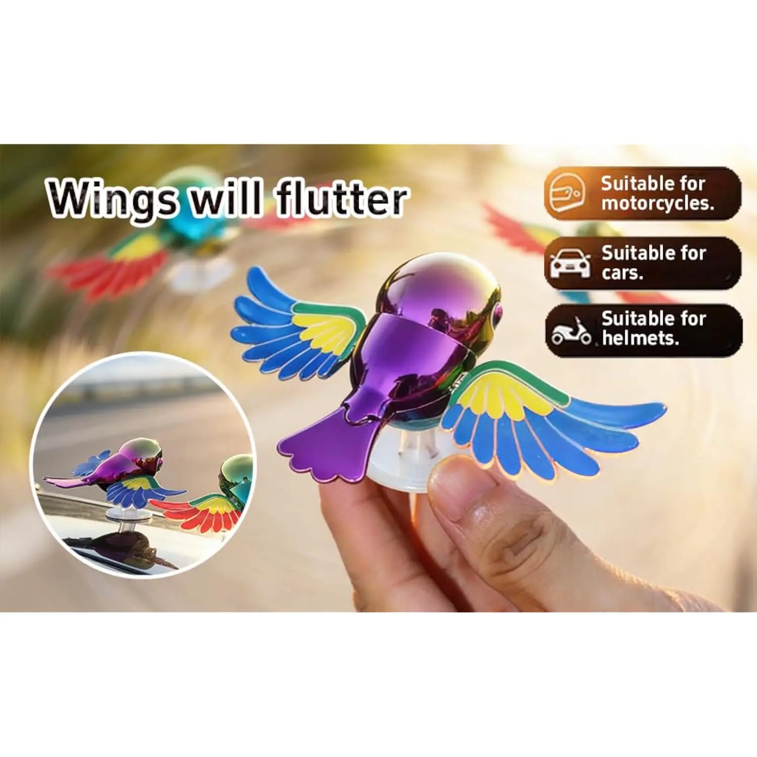 Flying Bird Car Accessories Decoration with Strong Adhesive Base, Universal Holder for Car Covers, Motorcycles and Helmets 3