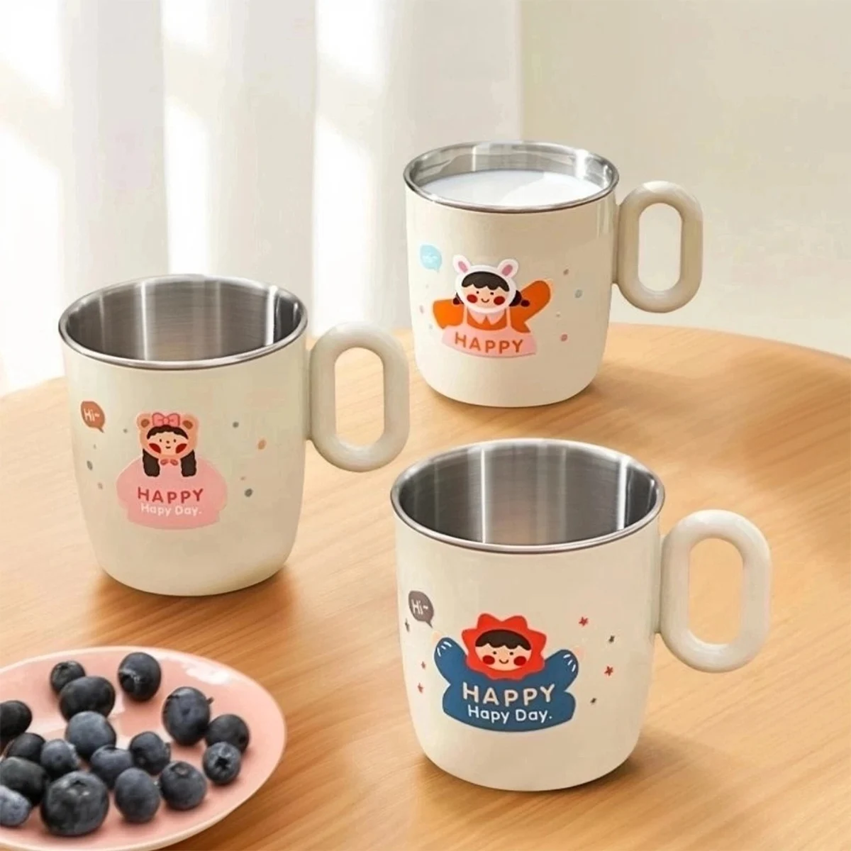 

WORTHBUY мини милая детская чашка для питья стакан со съемной ручкой из нержавеющей стали 304 с двойными стенками кружка для молока и кофе посуда для напитков
