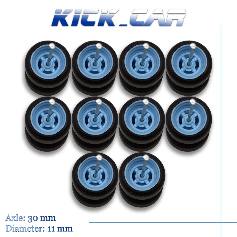 Kicarmod 1/64 Wheels With Rubber Tires 4-Spoke Hub Detail-up Modified Kit for 1:64 Hotwheels Model Car Toy Wheel Kit 5 Sets