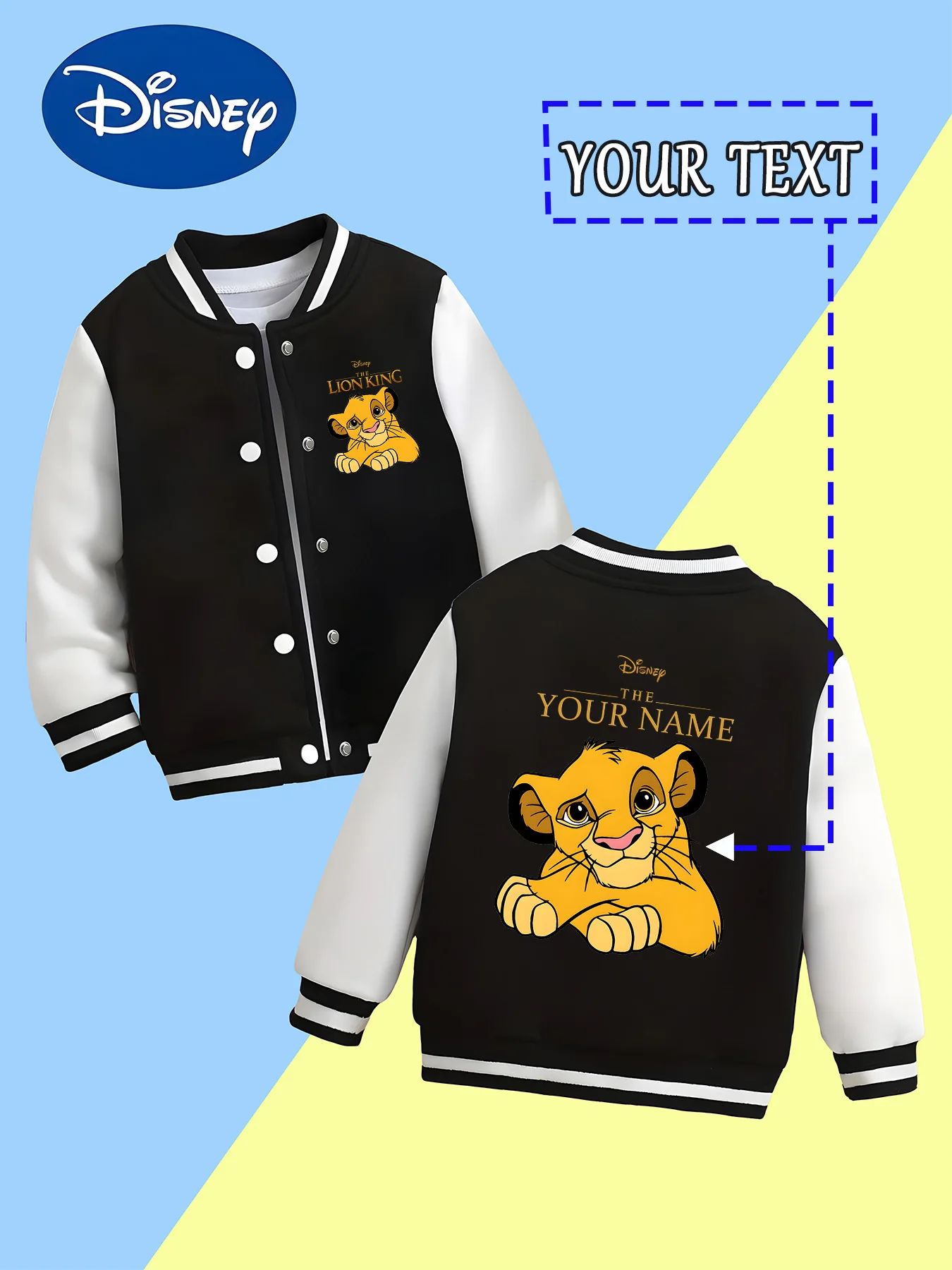 

MINISO Disney's Lion King Simba Boys Baseball Jacket - Featuring Simba's adorable crouching pose, this warmly customized "YOUR N