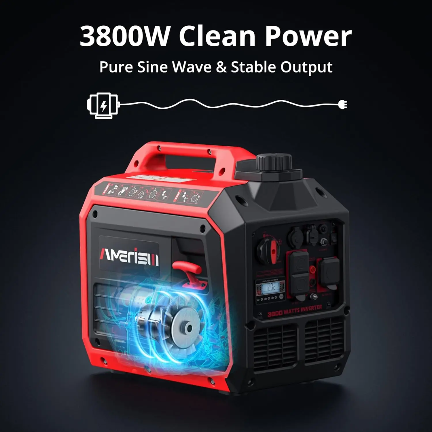 

Portable Inverter Generator 3800W Gas Powered,Long Runtime Gas Generator For Camping,Tailgating,Home Emergency Use,EPA Compliant