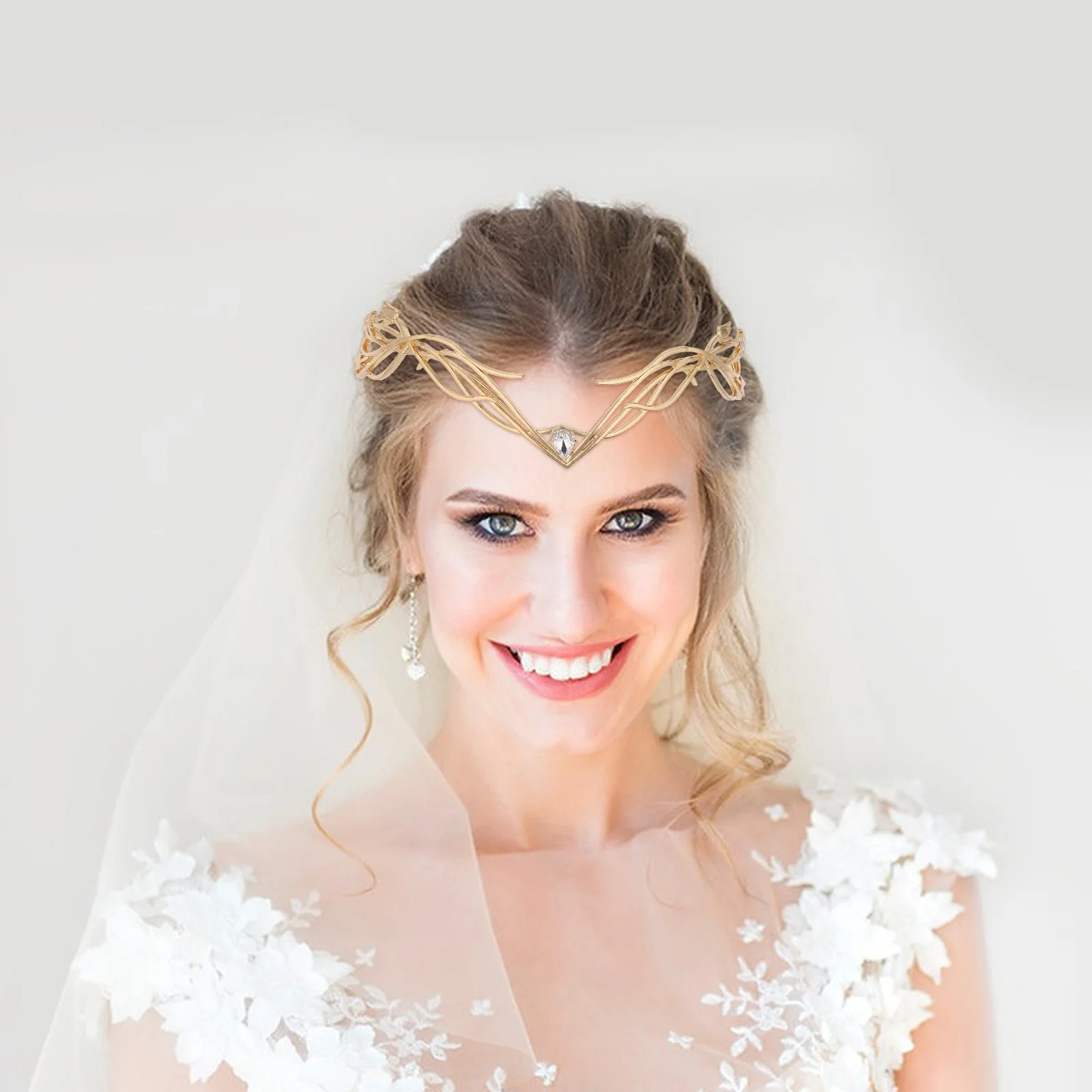 

Bridal Wedding Headband Alloy Golden Leaf Rhinestone Crystal Elegant Hair Accessories Wedding Crown Tiara Bride Headdress