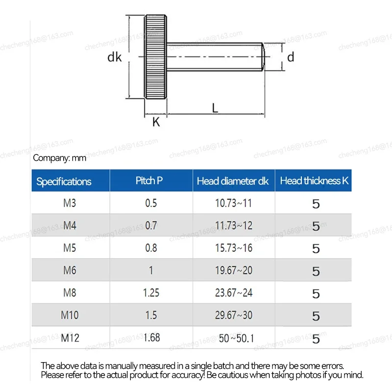 Tuerca de pulgar moleteada/tornillos 304 Perno de perilla de agarre manual de acero inoxidable M3 M4 M5 M6 M8