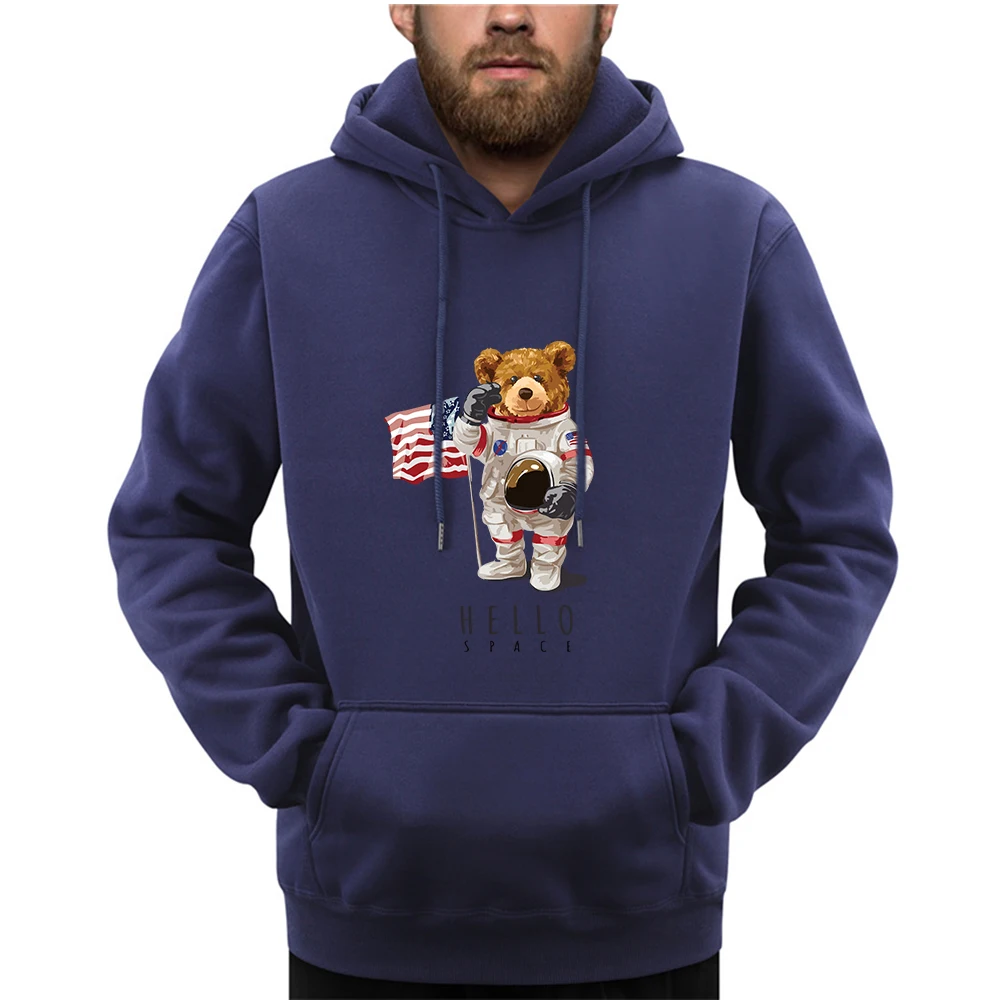 Captain Space Teddy bear Boy Mens Hoodies Loose Casual Clothing Oversized Loose Crewneck Hoody Casual Fashion Men Pullovers