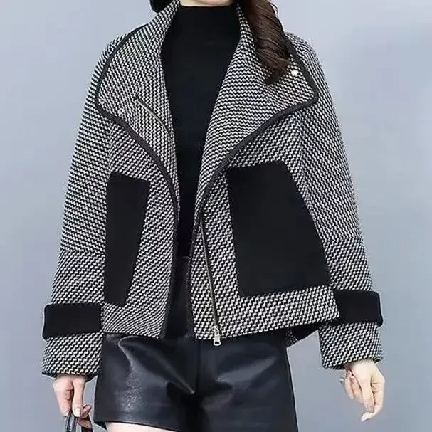 

Pop Woolen Jacket For Women Short Stature Explosive Thousand Bird Grid Age Reducing Fashion Casual Long Sleeves Jackets