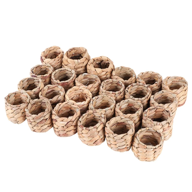 

24Pcs Napkin Rings,Water Hyacinth Napkin Holder Rings - Rustic Napkin Rings For Birthday Party, Dinner Table Decoration