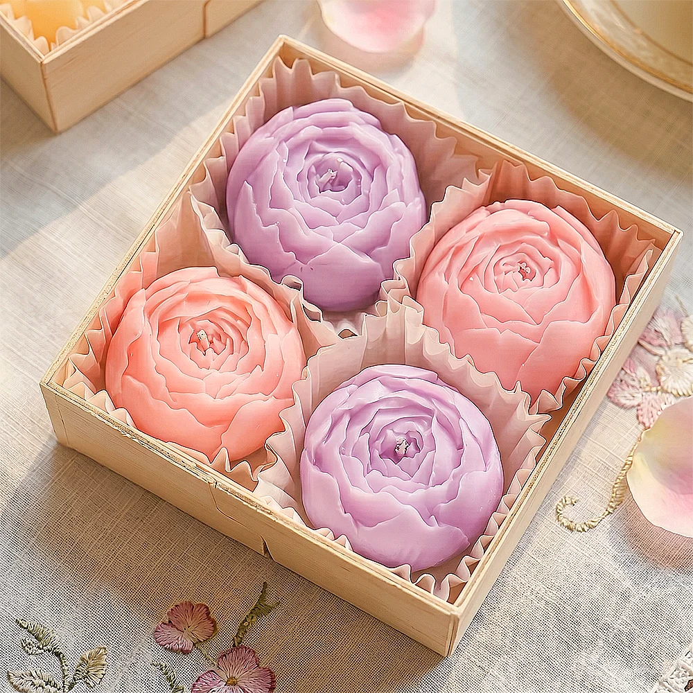 Romantic Valentine's Day Scented Candles Flower Rose Candle Gift Box 4 Sets Aromatic Candles for Home Decor