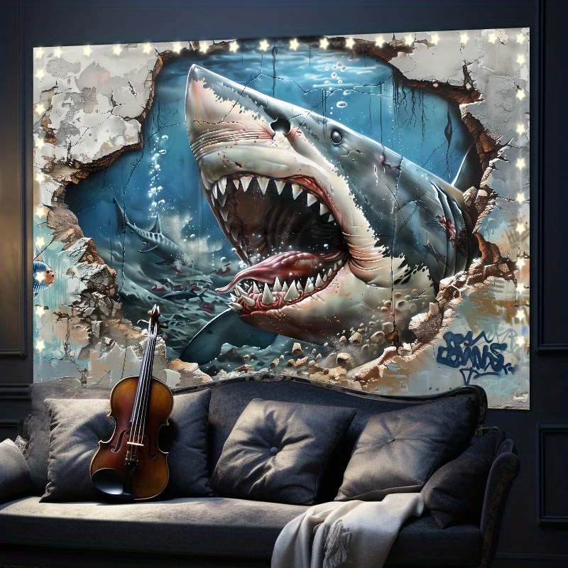 قطعة واحدة من نسيج خلفية سمك القرش العملاق في أعماق البحار، نسيج مزخرف بنمط خلفية البحر الكبير المموج #3