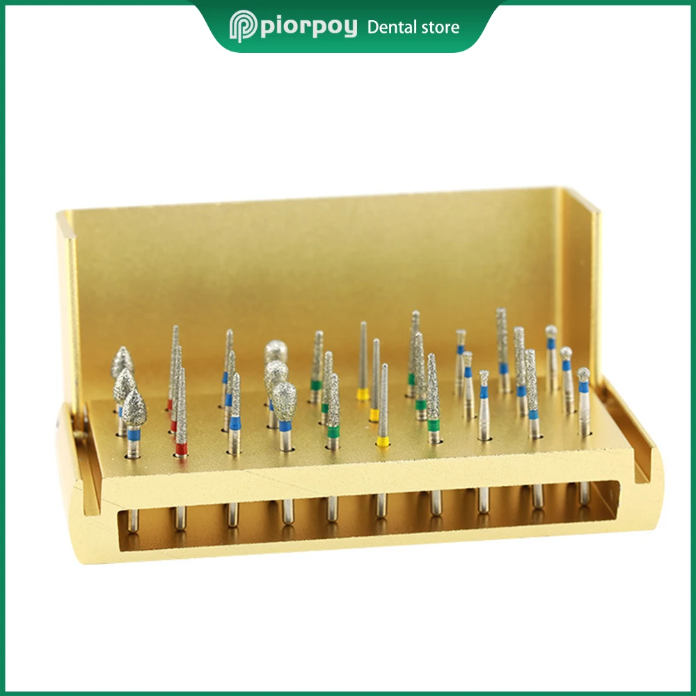 PIORPOY 30 pz/set frese diamantate dentali 1.6MM manipolo ad alta velocità frese a turbina scatola di posizionamento frese odontoiatriche denti