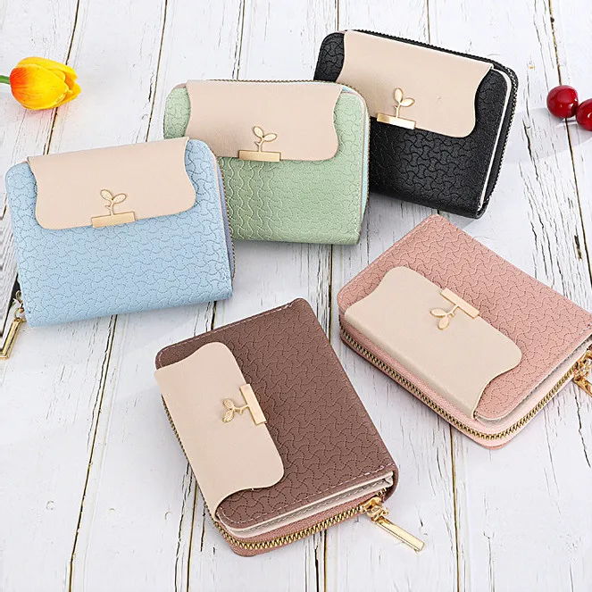 Fashion Women ID Short Wallet Solid Color Bag Cow Print Wallet Wallet Sticker for Back of Phone Slim Metal Wallet Girls Wallet