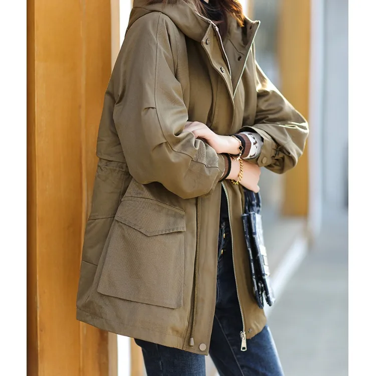 

Thiened Cotton Insert Sve Jaet 2024 Winter Loose Fit plus Size Women's Coat Warm Hooded Zipper Closure Straight Cut Sle