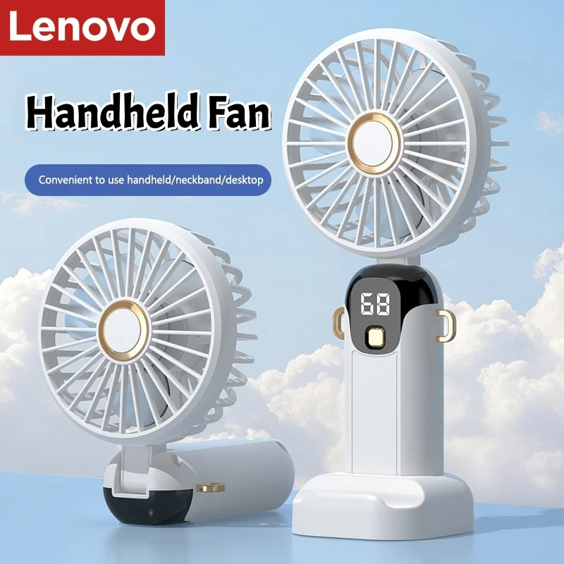 

Lenovo Portable USB Rechargeable Mini Fan Digital Display Handheld Desktop Cooling Ventilator for Outdoor Travel