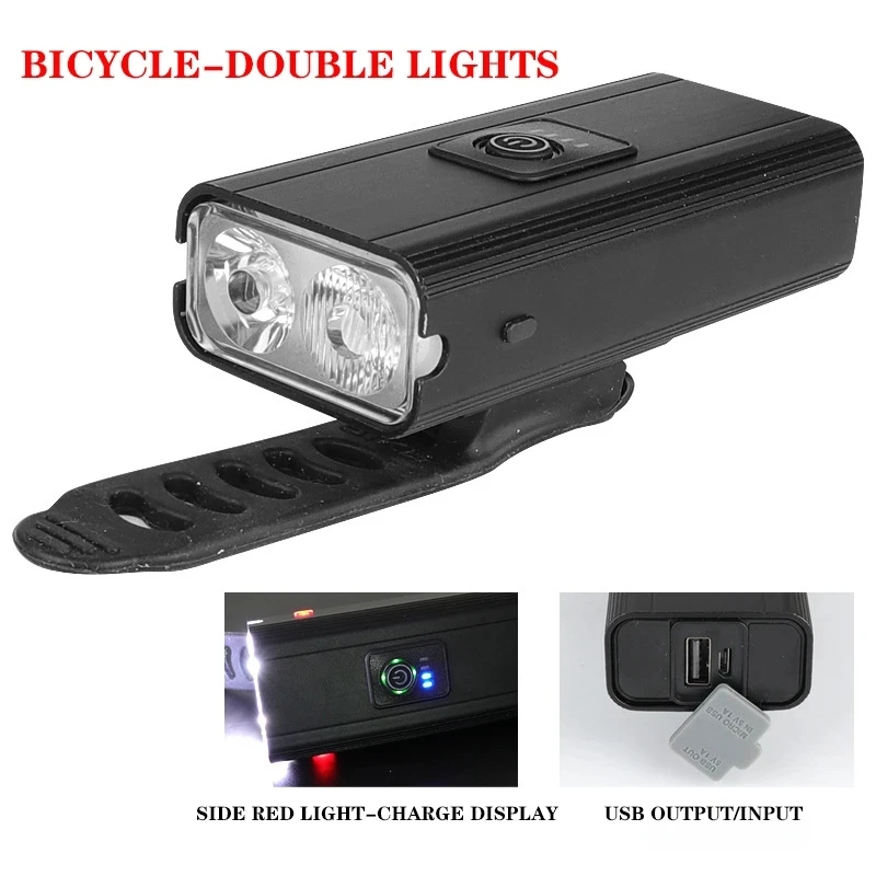 Double-Lamp 1000lm 2400mah USB Rechargeable Bike Light Headlight Outdoor Riding Lamp Illumination Bicycle Front Light