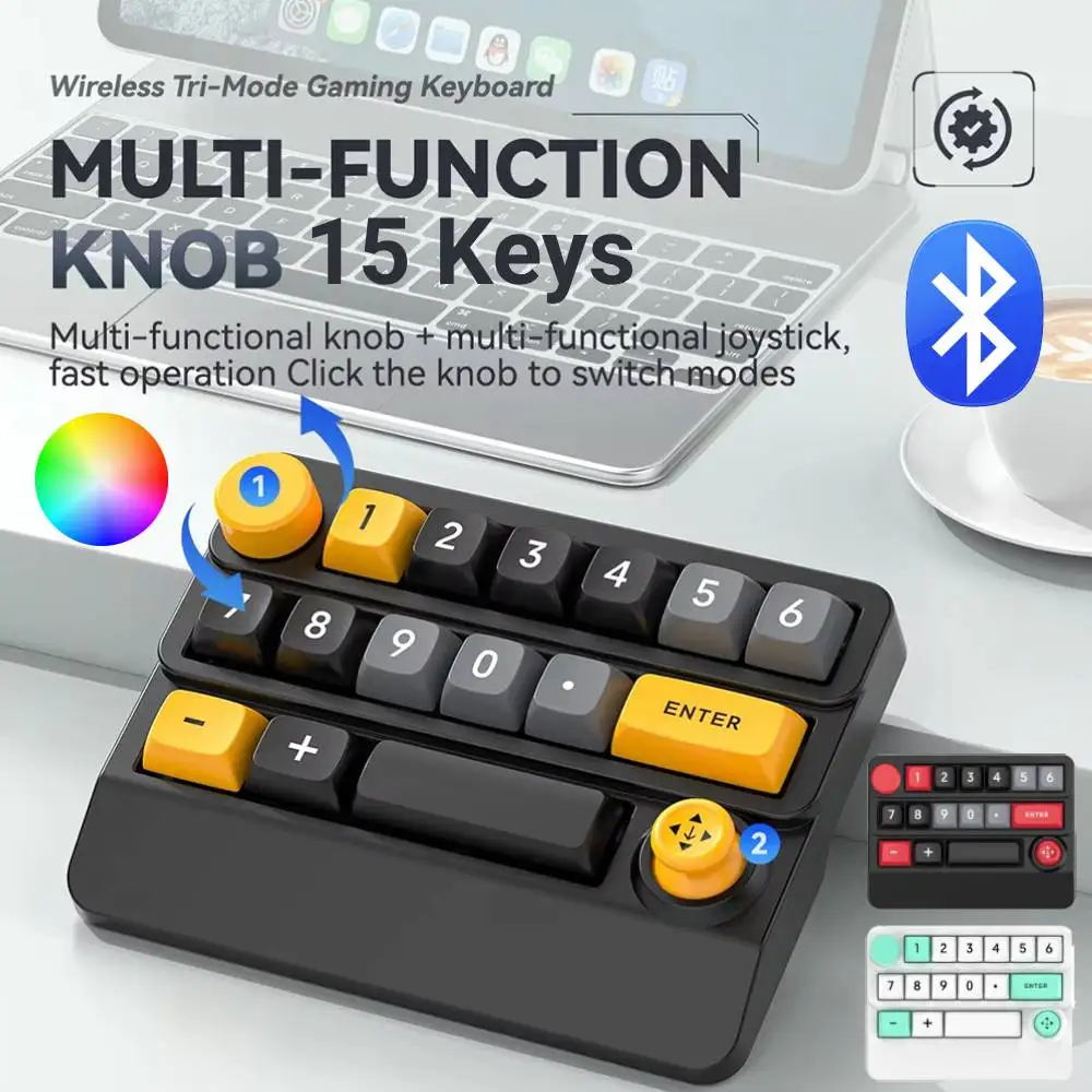 لوحة مفاتيح ميكانيكية لاسلكية BT 15 مفتاح قابلة للبرمجة، لوحة مفاتيح ألعاب قابلة للتبديل السريع، مقبض هزاز، لوحة مفاتيح ماكرو سلكية بإضاءة خلفية RGB #1