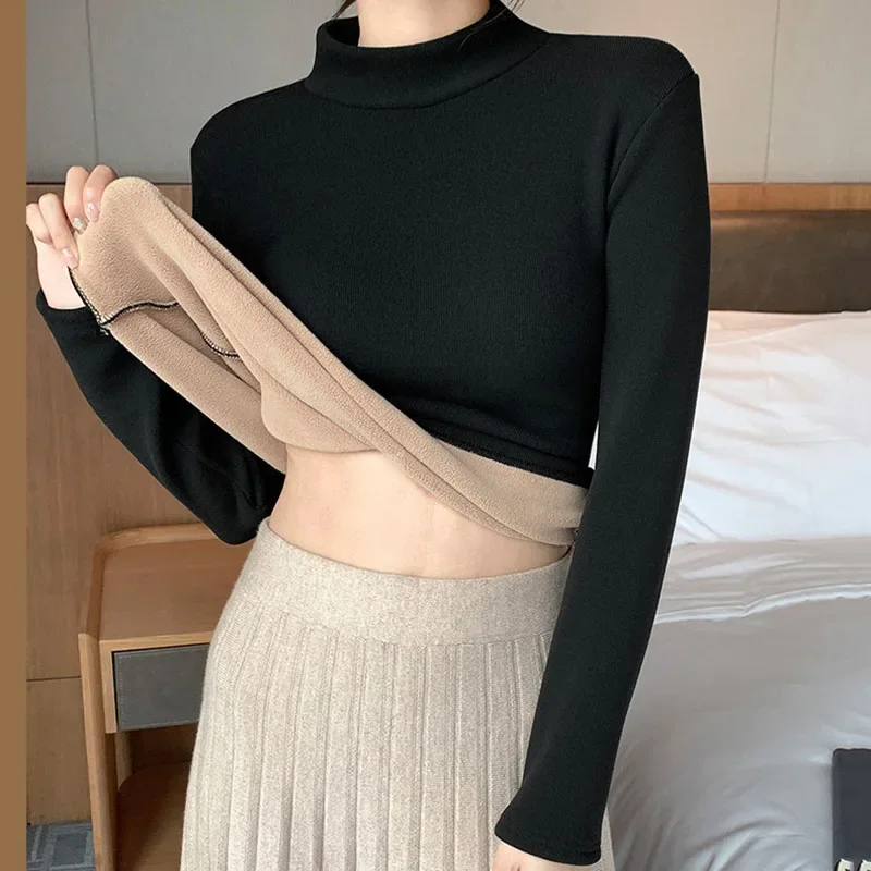 Women Cashmere Sweater 2023 Winter Thicken Warm O-neck Thermal Jumper Casual Pullovers Solid Fleece Tops Basic Bottoming Shirts