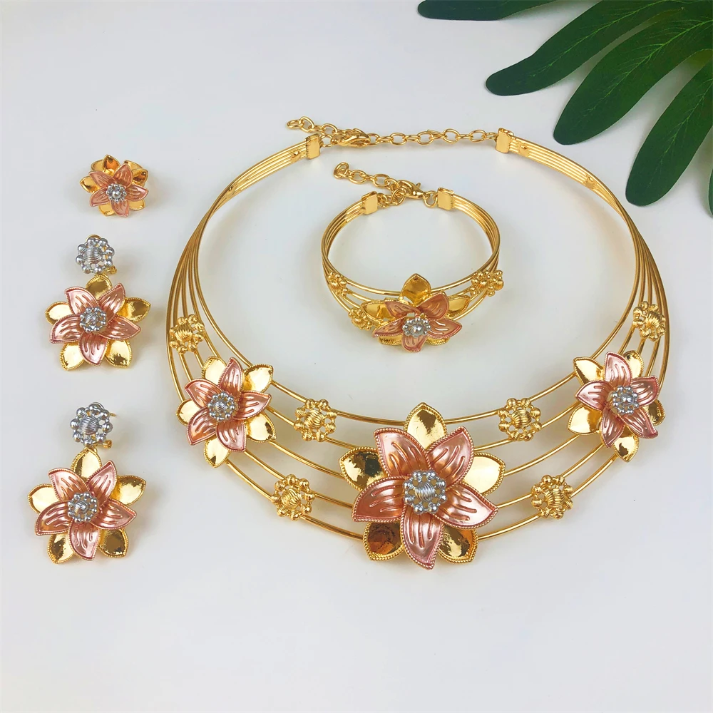 TITI Luxury Vintage Women Jewelry Set Dubai Nigeria Gold Color Jewelry For Party Necklace Earrings Ring Bracelet Party Gift