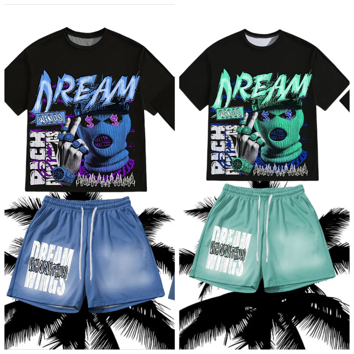 

Мужская быстросохнущая удобная модная свободная дышащая футболка и шорты, комплект уличной одежды в стиле хип-хоп с графическим принтом, летняя одежда
