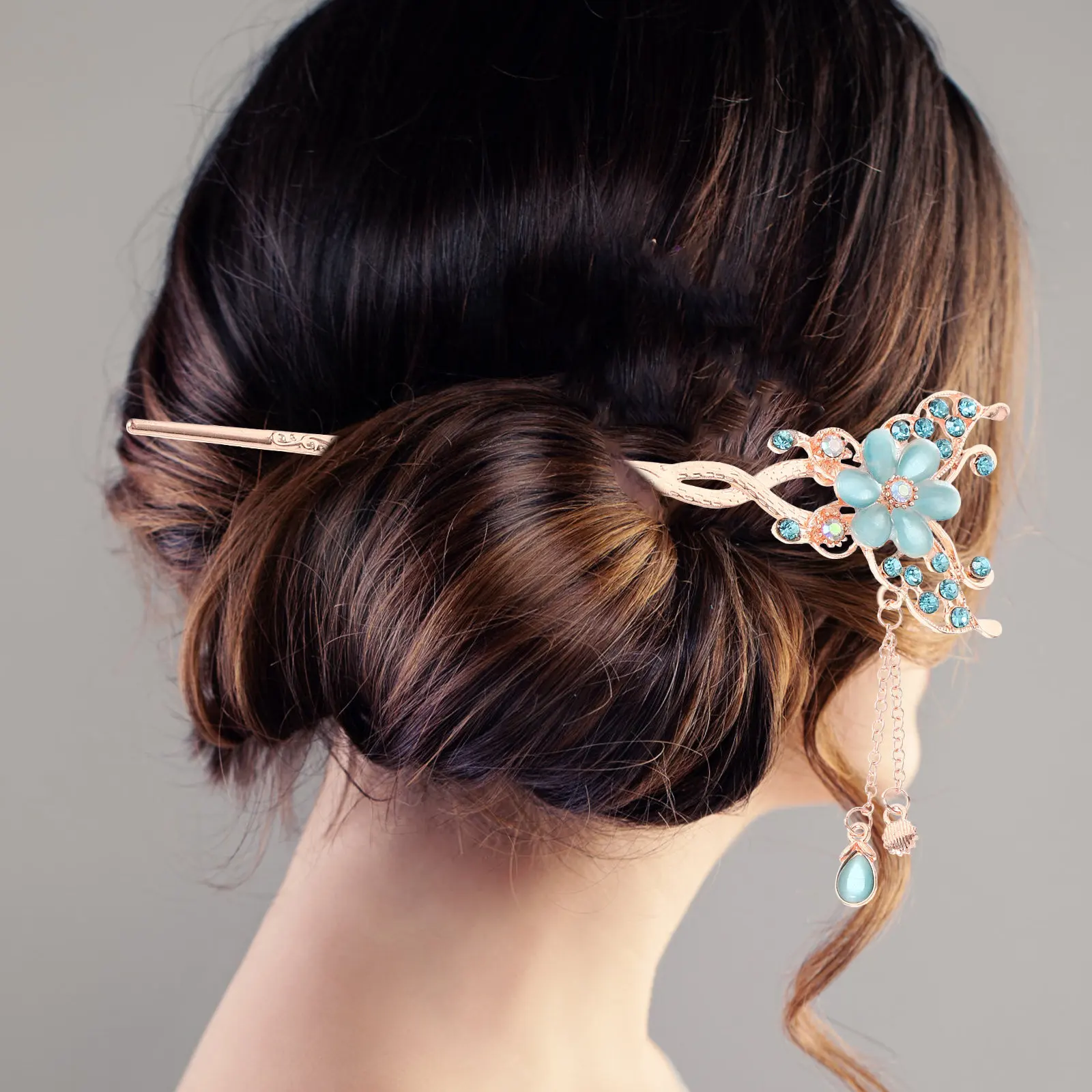 3Pcs Exquisite Flower Hair Chopsticks Tassel Hairpin Hanfu Cosplay Styling Pins for Long Thick Hair Tassel Hairpin