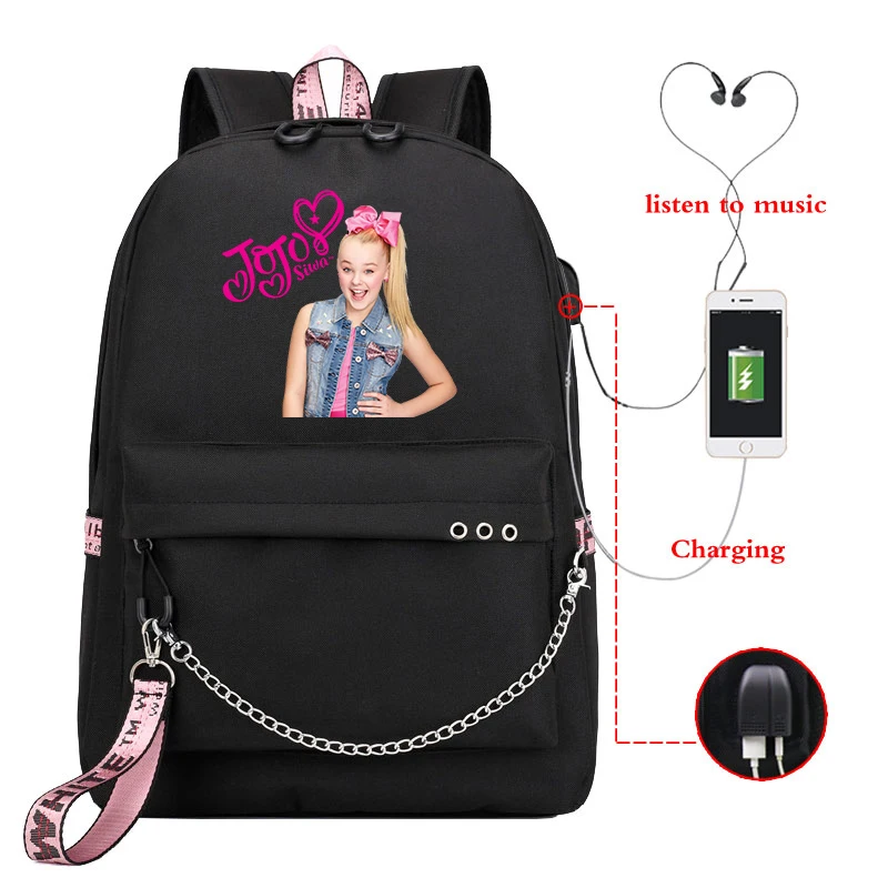 Jojo Siwa-Mochila antirrobo para mujer, morral escolar con carga USB, agujero para auriculares, para ordenador portátil, Mochila de viaje