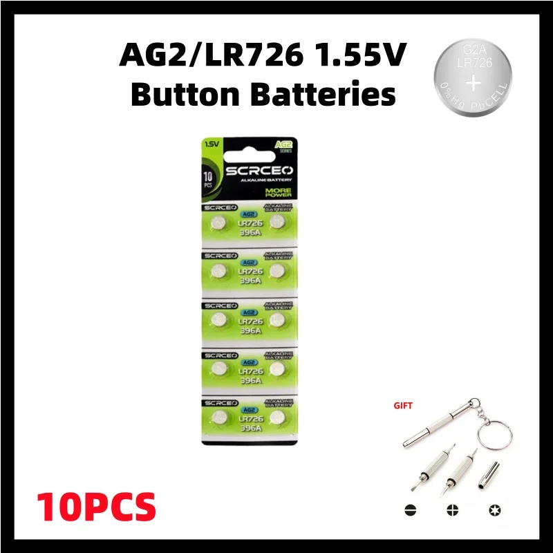 

AG2/LR726 1.55V Button Batteries SR726 LR59 L726 D726 396A Brand New Coins Cell Battery for Toys Calculators Car Key