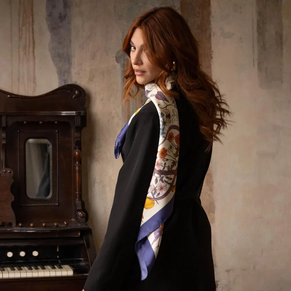 100% Silk Italian Square Scarves - 35 Elegant Designs Handcrafted in Italy, Premium Women's Fashion Accessories