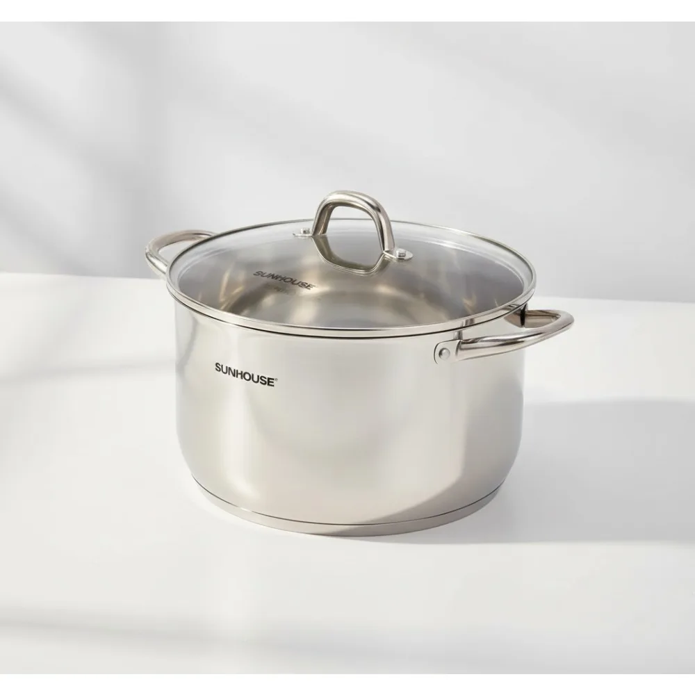 

Кастрюля из нержавеющей стали 11QT — сверхмощная индукционная кастрюля со стеклянной крышкой для макарон, супа и консервирования