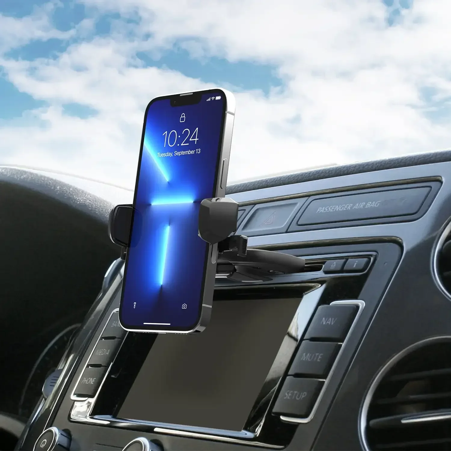 Easy Install Car Phone Holder - Clip into CD Player Slot, Secure Grip for Driving & Navigation