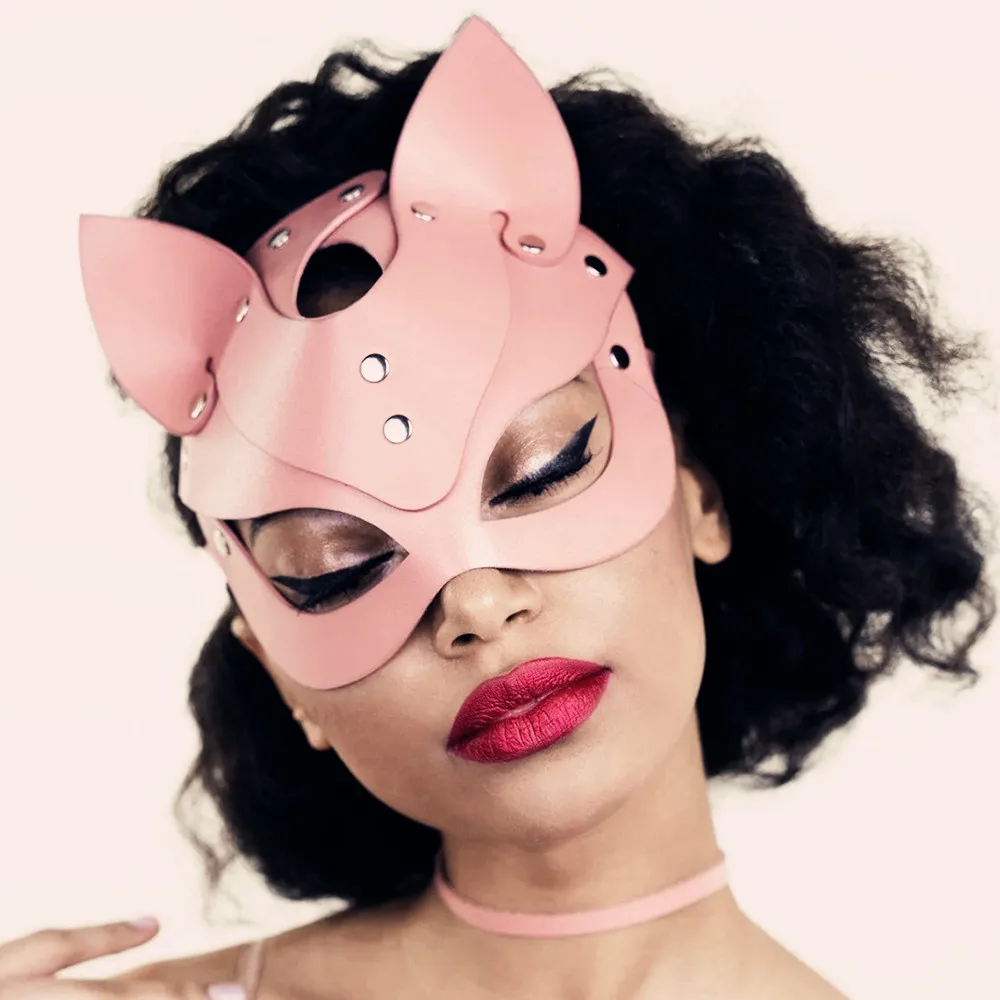 Женская кожаная маска кошки, косплей, аниме, БДСМ, маска на Хэллоуин, сексуальные мужские украшения, вечерние, панк-фетиш, стимпанк, маскарад, карнавал