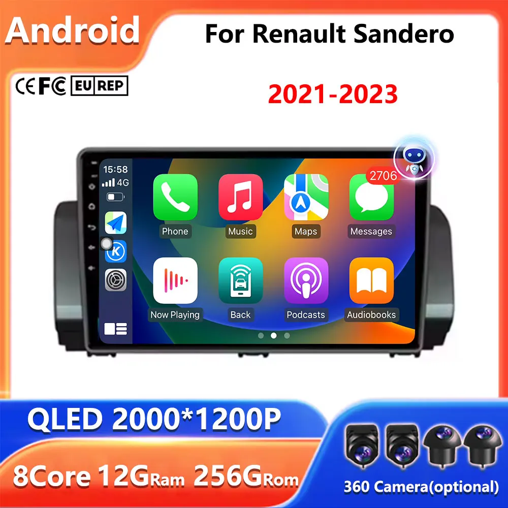 

Android 15 Carplay Auto WIFI+4G For Renault Sandero 2021-2023 Car Radio Multimedia GPS Video Player Stereo 2din Head Unit Audio