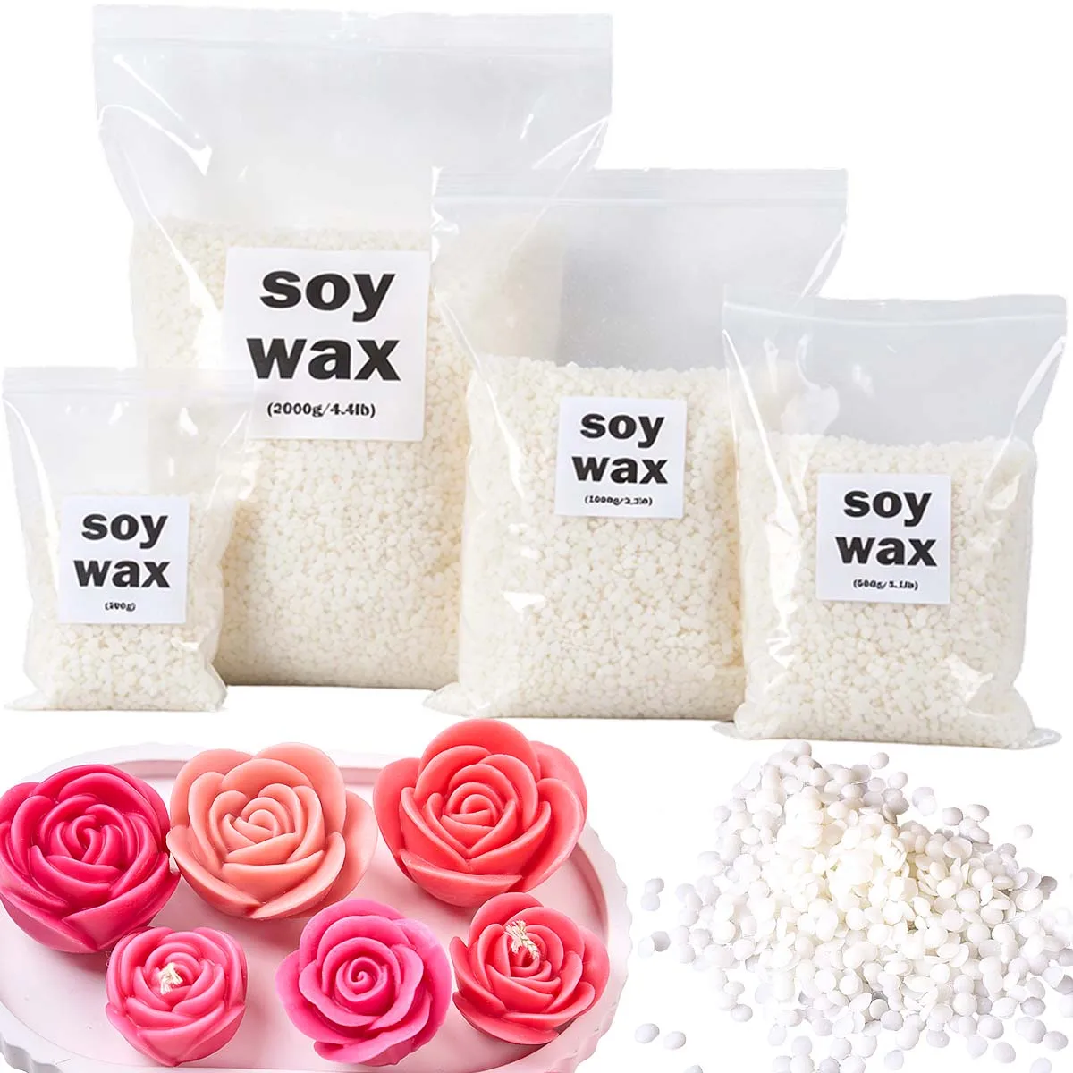200/500/1000/2000g Natürliche Sojawachs-Partikel DIY Aromatherapie-Kerzenmaterial Zusatzstofffreie Rauchfreie Handgemachte Kerzen Bastelzubehör