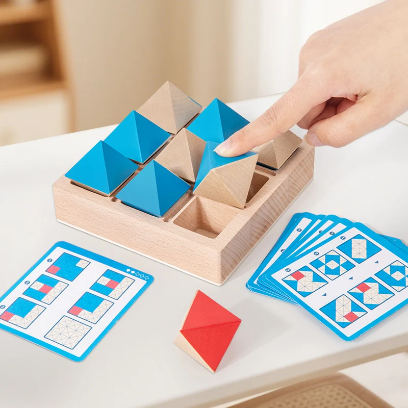 Children's Wooden Geometry Flip Block Early Education Puzzle Toy Logic Thinking Training Board Game Puzzle Game
