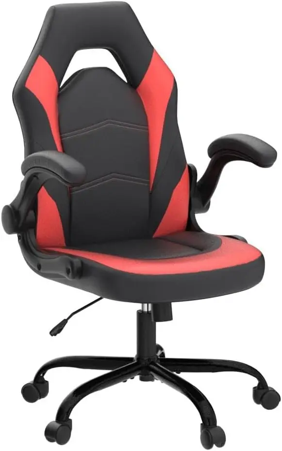 OLIXIS PU Leather Padded Gaming Office Chair, 25.5D x 27.8W x 46H in, Red+Black