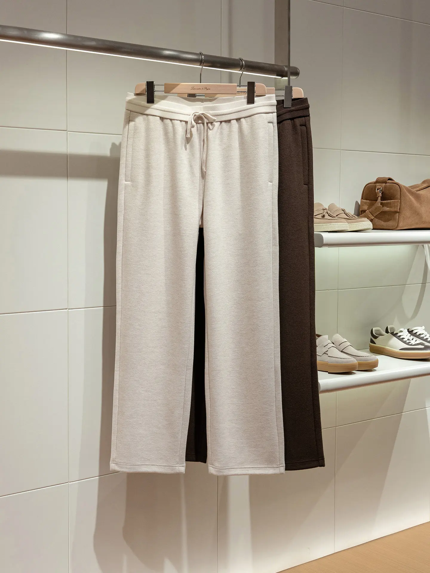 Extremely luxury old money style Lesersan silk camel fleece blended elastic waist loose straight casual pants