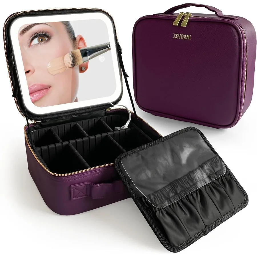 

Дорожная косметичка с LED-зеркалом, перезаряжаемая, с регулируемой яркостью и разделителями, портативная