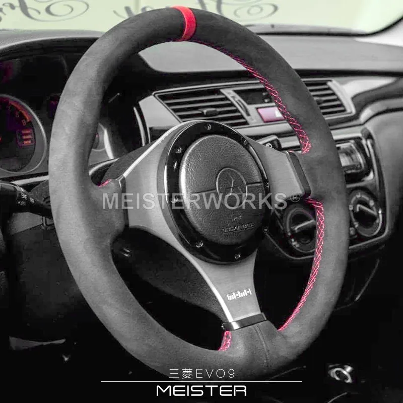 DIY suede Car Steering Wheel Cover Braid Red stitching interior For Mitsubishi Lancer Evolution 8 Lancer Evo 9 2005-2007