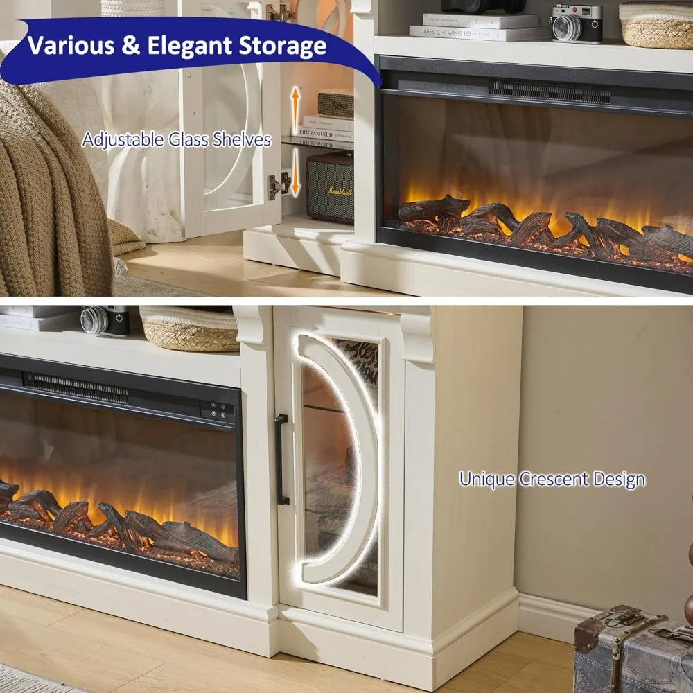 مركز ترفيه مدفأة كهربائية LED لـ 80 تلفزيونًا، حامل تلفزيون على طراز المزرعة مع 36 مدفأة