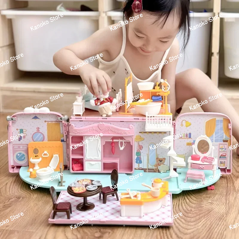 

Simulation Forests Animals Bus Dollhouse Playset DIY Caravan Camper Car Toy Families Cottage Set Miniature Furniture Girl Gifts