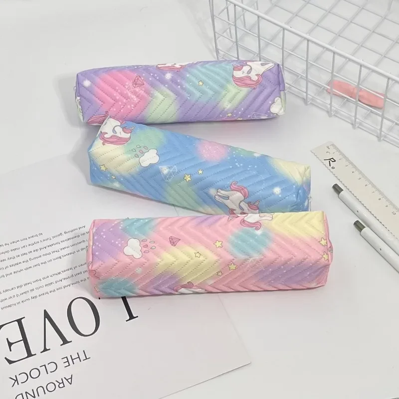 1 Piece Cute Candy Color Unicorn Pencil Case for Kids Girl Sweet Cartoon Fashion Student Stationery Bag Mini Portable Pencil Bag