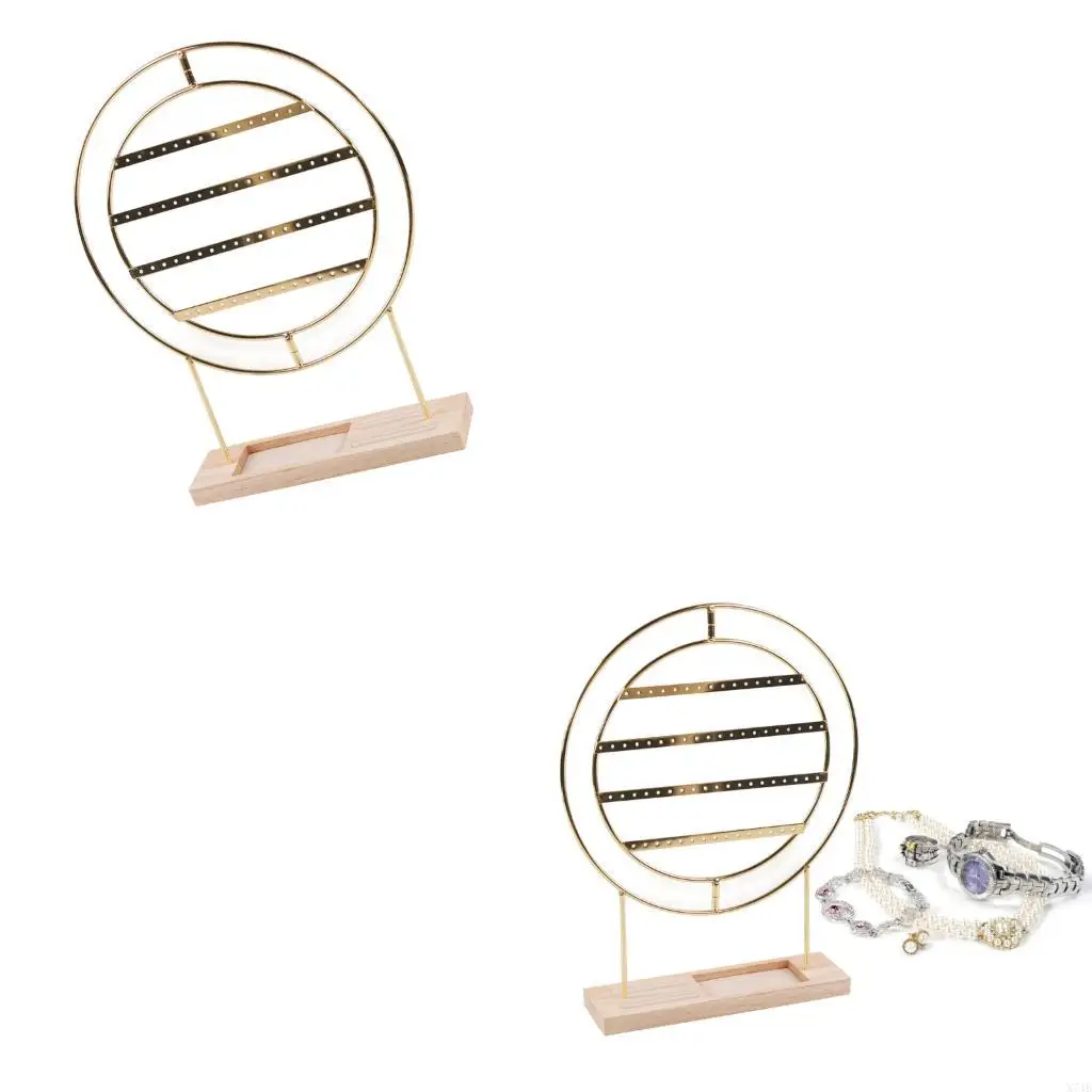 

Compact Jewelry Storage Stand Iron Wooden Base For Earring Dangle Display Space Saving