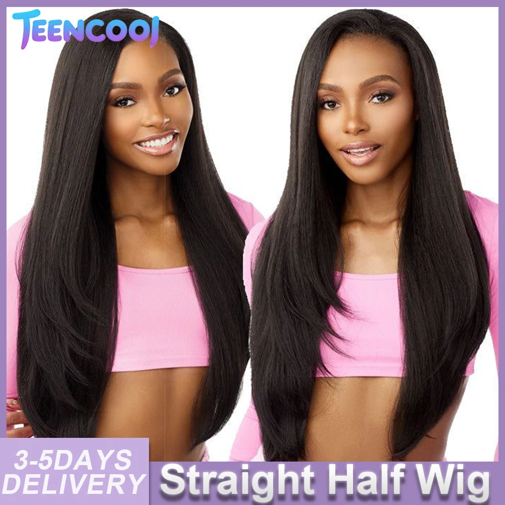 

Полуперушина из натуральных прямых волос, 200% плотность, 3 в 1, без клея, с завязками, полуперушина из прямых человеческих волос